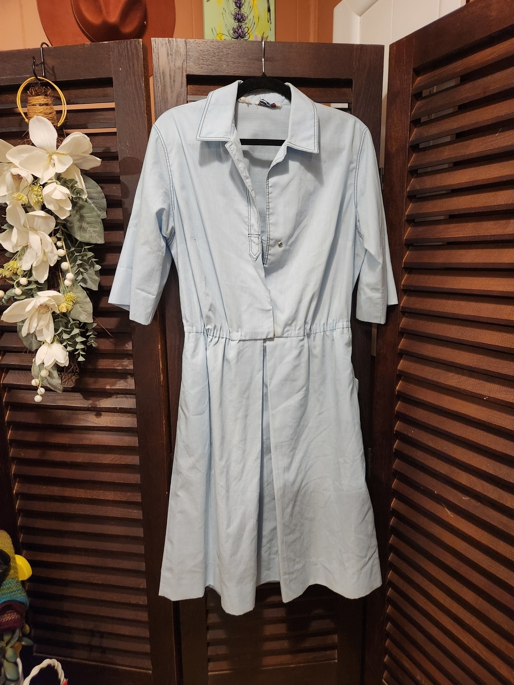Vintage Light Blue Midi Shirt Dress